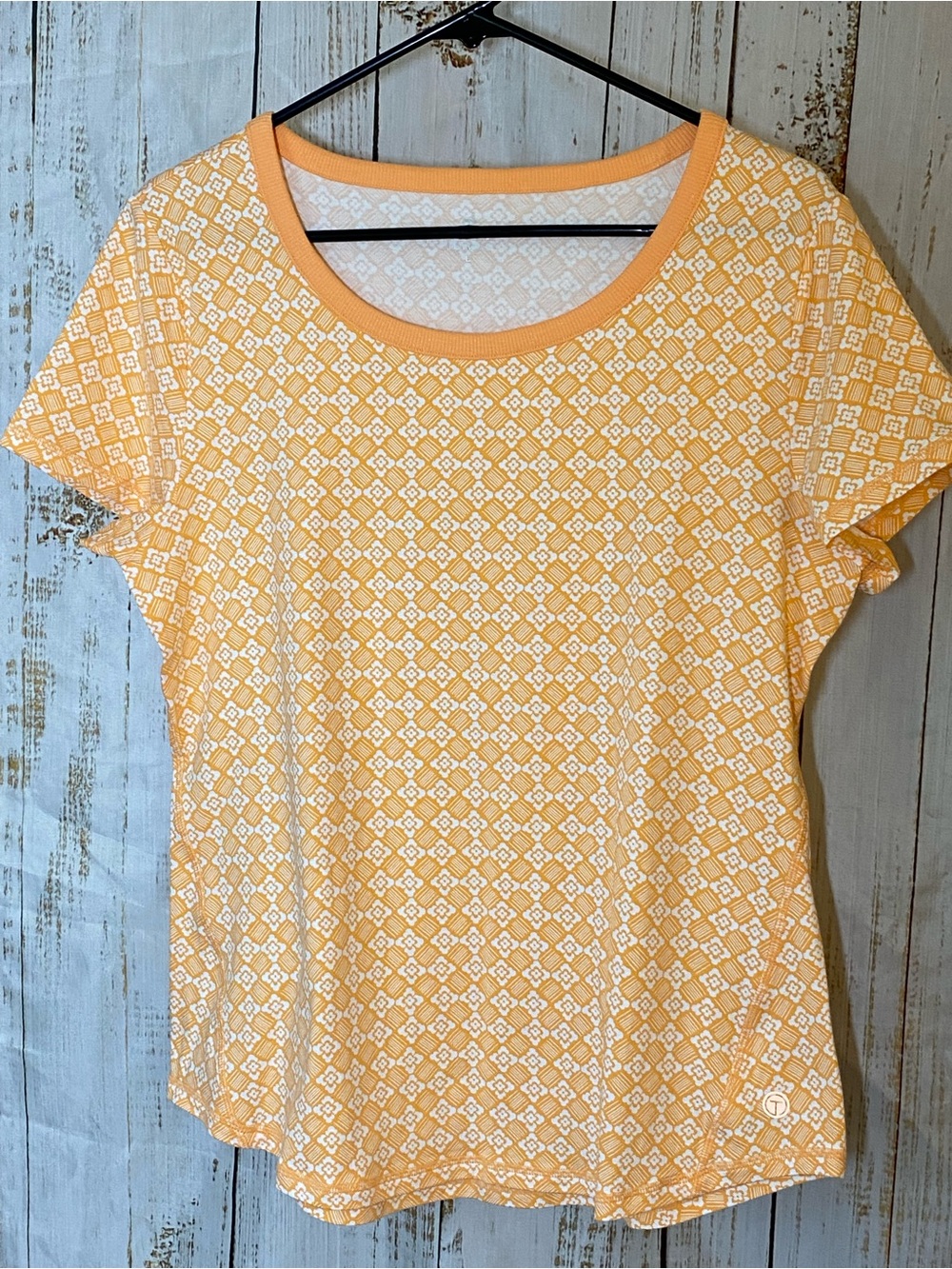 Talbots Orange/White Patterned Scoop Neck Women's Top